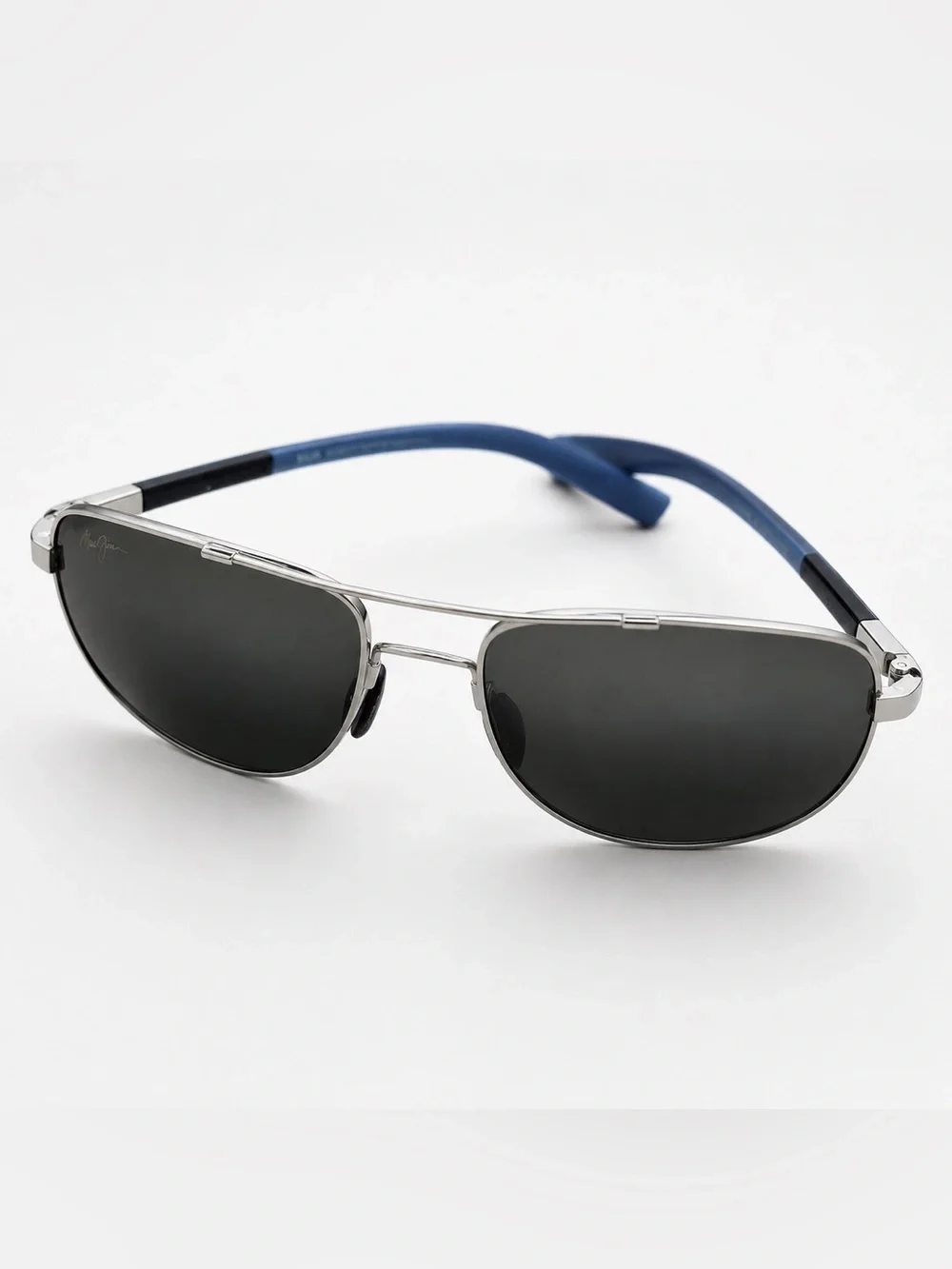 Maui Jim Polarized Aviator Sunglasses Silver Blue Frame w/ Case & Cleaning Pouch